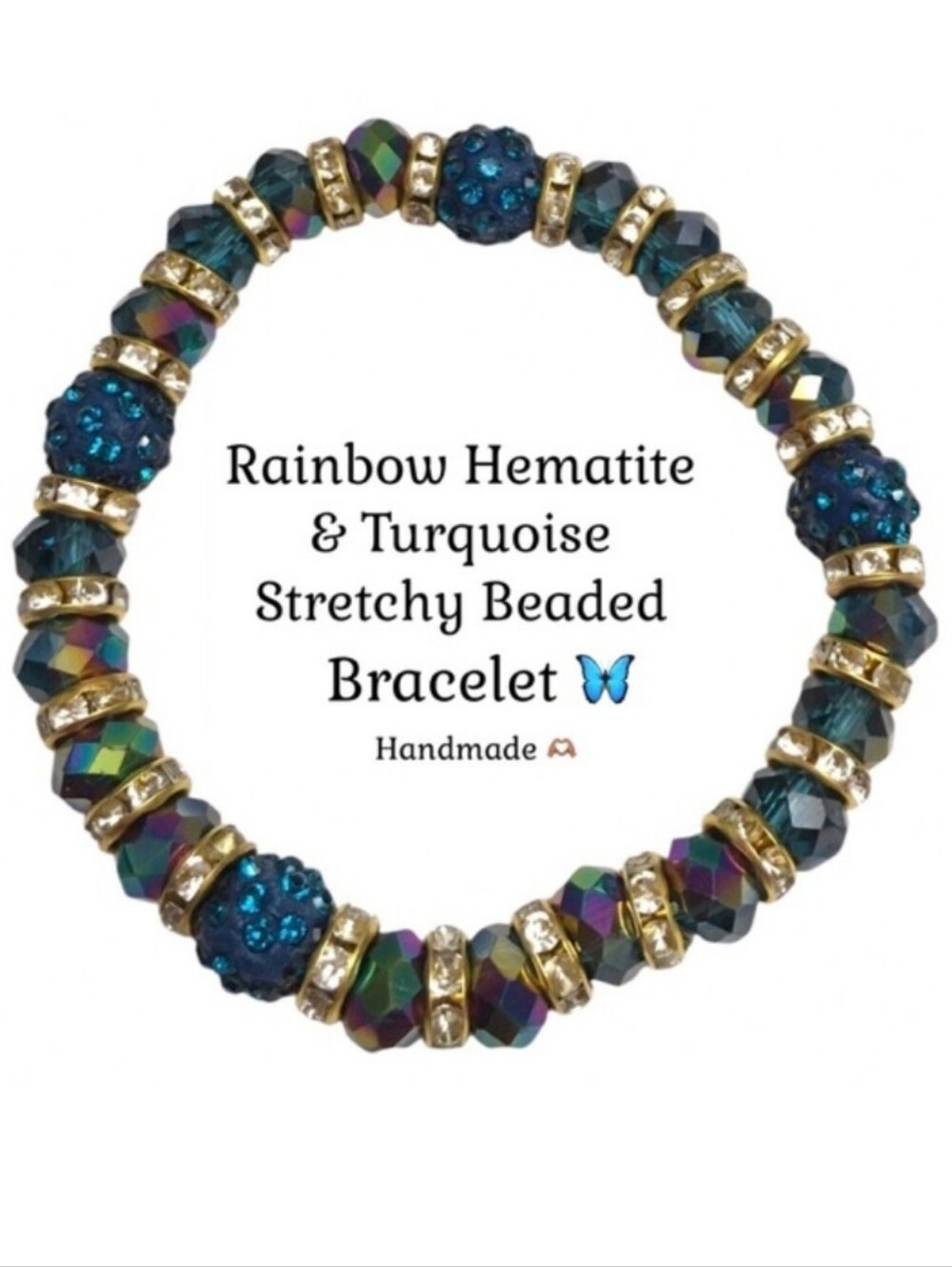 Rainbow Hematite & Turquoise Beaded Bracelet 💙